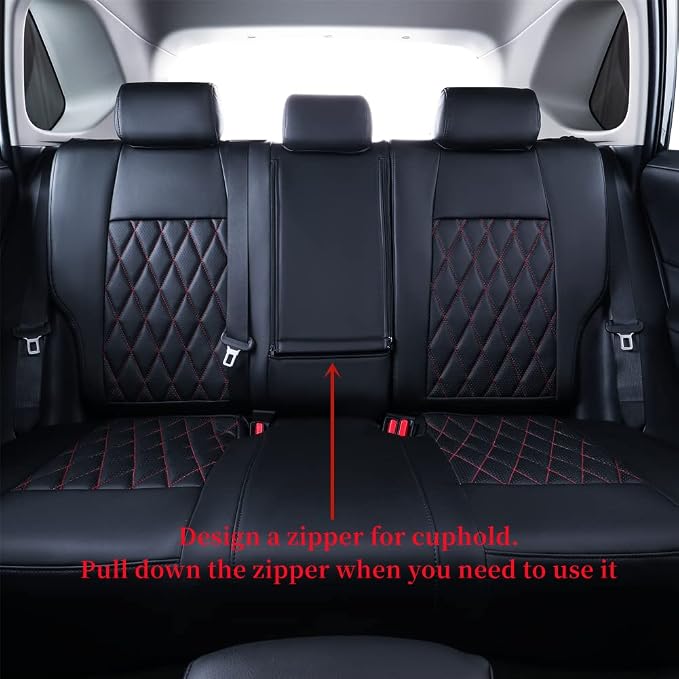 coverdream Corolla Seat Covers Full Set for 2020-2025 2026 Toyota Corolla SE and 2023-2026 XSE,Luxury Leather Car Seat Cover,Fully Covered,Waterproof Car Seat Protector(Black & Red Line) - Image 6