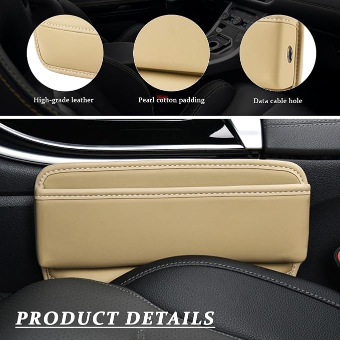 Kewucn Car Seat Gap Organizer, Adjustable Leather Front Seat Gap Filler Storage Box, Multifunctional Auto Console Side Pocket Organizer for Phone Glasses Key Card, Car Accessories (Beige) - Image 3