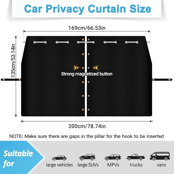 ZATOOTO Car Divider Curtain, Car Privacy Curtains, 6.56ft *4.42ft | Full Blackout Privacy Curtain, Adjustable Rod For Vans Rvs, Uv Block Baby Camping, Quick Install Magnetic Secure Fit - Image 3
