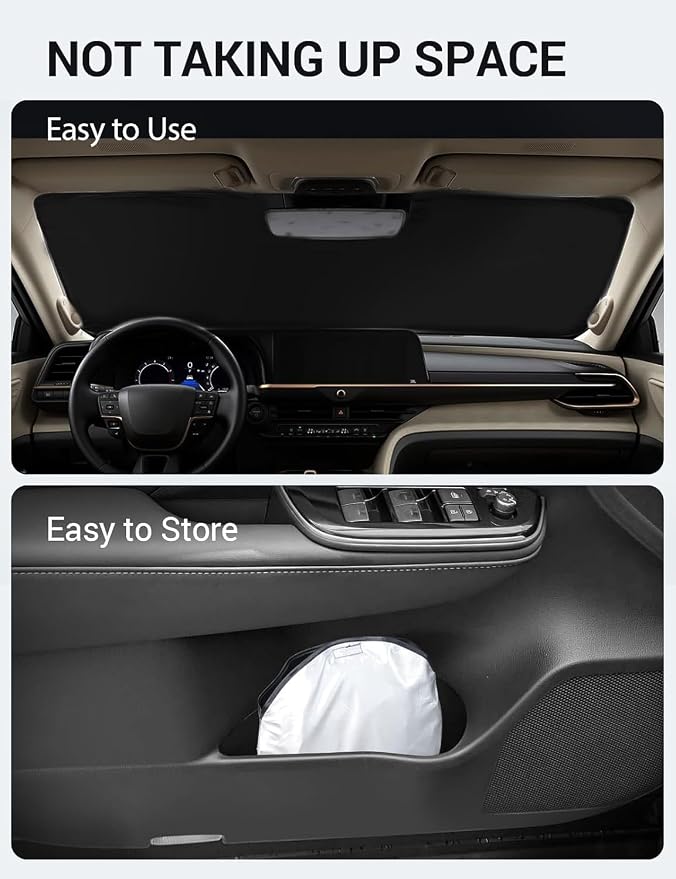 Proadsy Custom Fit 2023-2026 Toyota Crown Windshield Sun Shade, Blocks Heat | 240T Heat Shield, Drops Temp 54°F, Blocks 99% UV, Prevents Dashboard Cracking, Summer Parking & Beach Trips, Easy Twist-Fold - Image 9