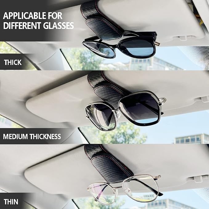 2Pcs Sunglass Holder for Car, Magnetic Leather Eyeglass Hanger Clip for Car Sun Visor, Sunglasses Holder and Ticket Card Clip for Car Visor Accessories (Carbon Fibre Black) - Image 4