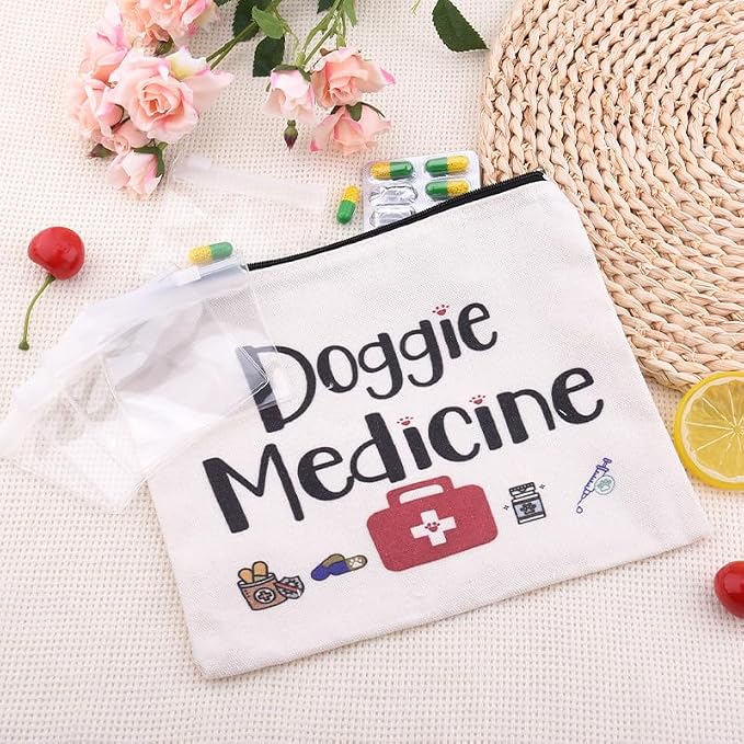Doggie Medicine Bag with Pill Bags for Travel Medical Med Storage Bags with Zipper Dog Things Canvas Bag for Dog Mom Christmas Birthday Gifts for Doggie Dad Travel Cosmetic Makeup Bags Organizer Pouch - Image 6