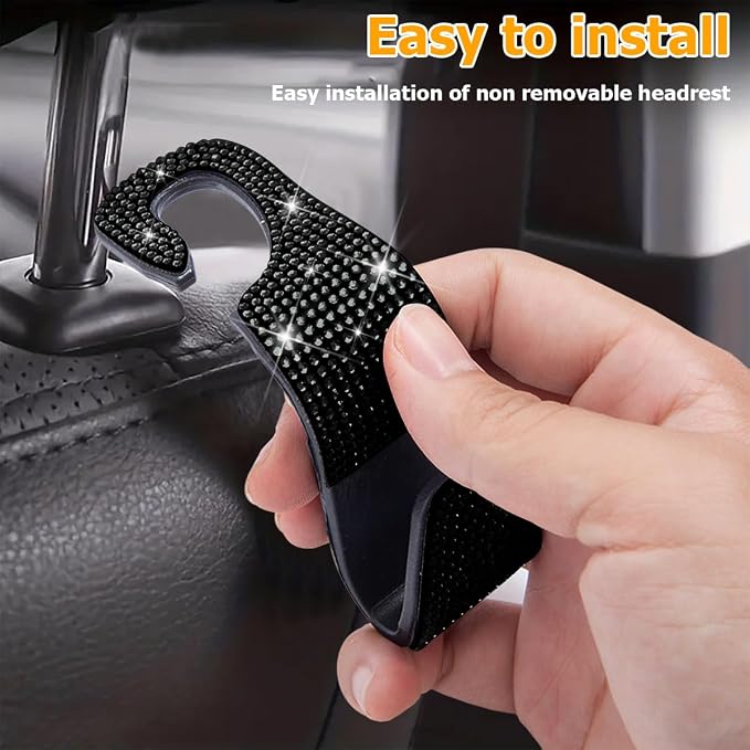 Zpana 4PCS Bling Car Seat Headrest Hooks, Vehicle Back Seat Purse Handbag Hanging Holder with Crystal Rhinestone, Diamond Storage Organizer Hook, Universal Automotive Accessories (Orange) | Vehicle Back Seat Purse Handbag Hanging Holder, Crystal Diamon... - Image 4