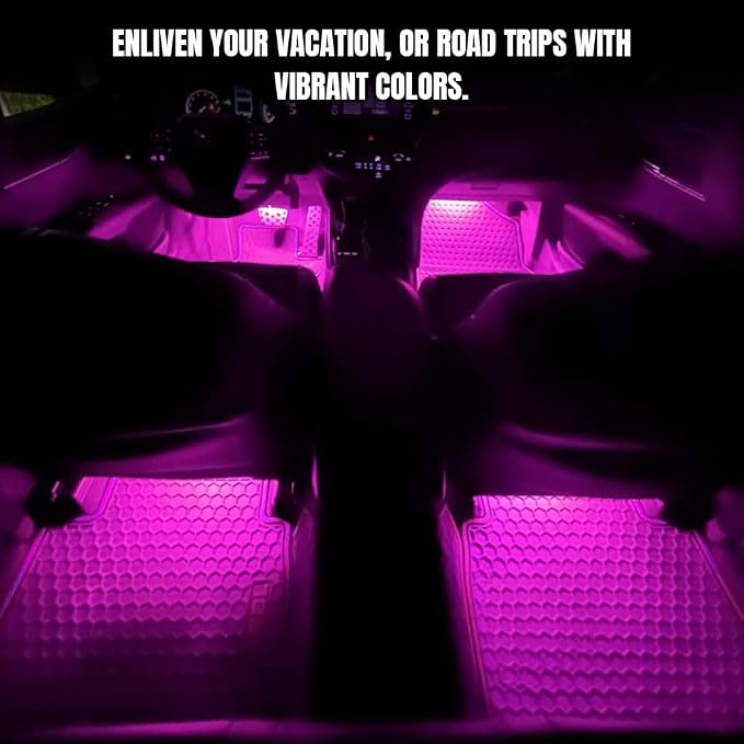 Car LED Strip Light, Interior Car Lights, 12V 24 LED Auto Atmosphere Lamps with Cigarette Lighter, Auto Lamp Ambient Night Light Strip Lighting Kit for Vehicles (Cigarette Lighter/Pink Purple) - Image 3