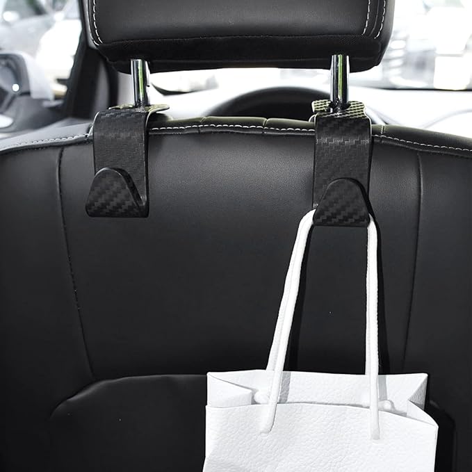 4 Pack Headrest Hooks for Vehicle Seats, Carbon Fiber/Black | rear-row hanging storage, supports bags coats and groceries, fits matching headrest posts, interior accessory - Image 6