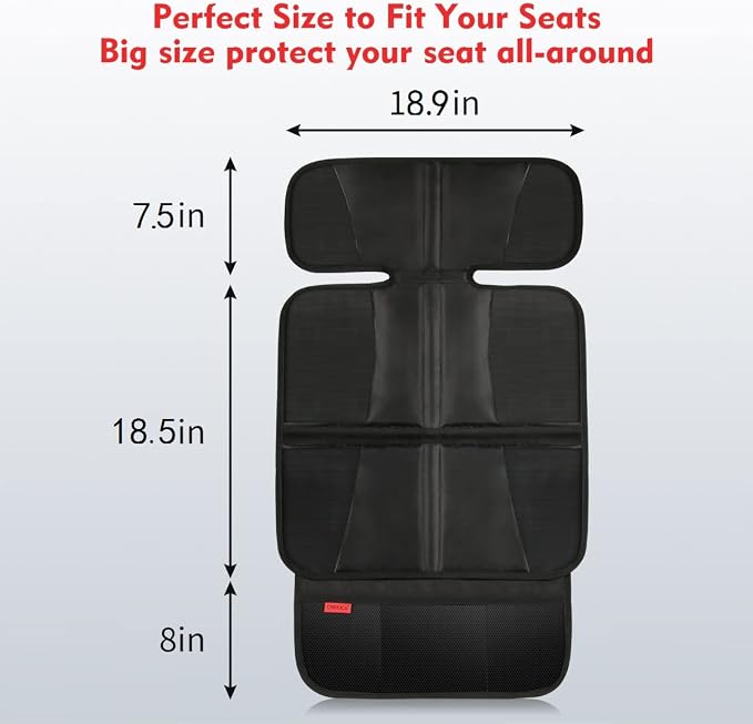 Kaiphy Car Seat Protector - Seat Protection Mat - Thick Padding - Durable, Waterproof Fabric, Leather Reinforced Corners & 3 Pockets for Handy Storage (2 Pack) Black - Image 2