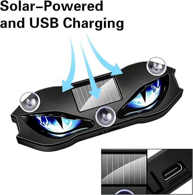 Eye-Shaped Wireless LED Lights for Car (Green) | Solar Powered & Rechargeable Car Lights Interior with Vibration Sensor, Automotive Ambient Light for Door Windows - Image 3