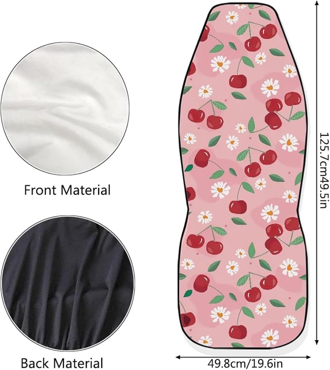 Pink Cherry Print Universal Fit Front Car Seat Cover for Women Girls Stain Resistant Car Seat Covers Bucket Seat Protector Prefect for Automotive, Van, Truck, SUV Cute Daisy Fruit Pattern - Image 4