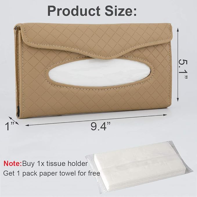 Car Tissue Holder, Sun Visor Tissue Holder, Car Visor Napkin Holder, PU Leather Backseat Tissue Case for Car/Truck (Beige) - Image 2