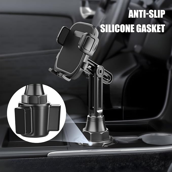Car Cup Phone Holder, 360° Rotation with Long & Adjustable Neck | Secure side grips, stylish carbon fiber texture, auto interior smartphone expander mount accessories, universal fit - Image 4
