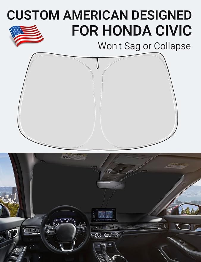 Proadsy Custom Fit 2022-2026 Honda Civic Windshield Sun Shade, Blocks Heat | 240T Heat Shield, Drops Temp 54°F, Blocks 99% UV, Prevents Dashboard Cracking, Summer Parking & Beach Trips, Easy Twist-Fold - Image 2