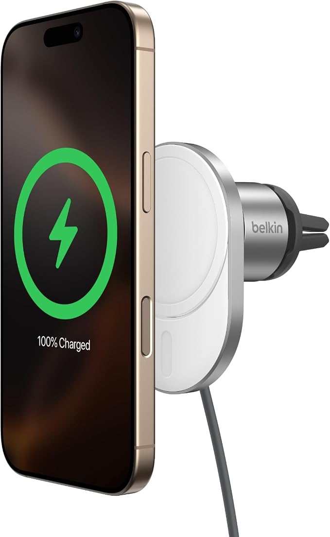 Belkin 15W MagSafe-Compatible Wireless Car Charger, Vent Mount | iPhone 17/16/15/14/13, Pixel 10 compatible, fast charging, secure vent mount, hands-free driving by Unknown