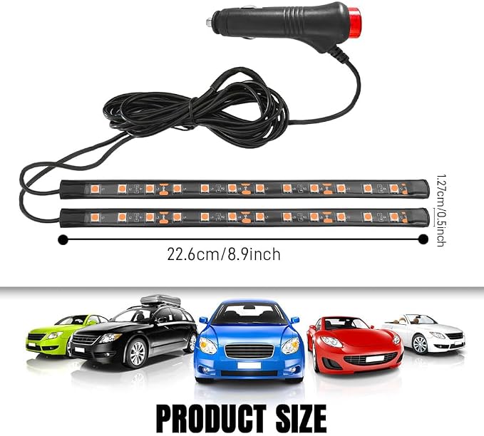 Car LED Strip Light, Interior Car Lights, 12V 24 LED Auto Atmosphere Lamps with Cigarette Lighter, Auto Lamp Ambient Night Light Strip Lighting Kit for Vehicles (Cigarette Lighter/Yellow) - Image 2