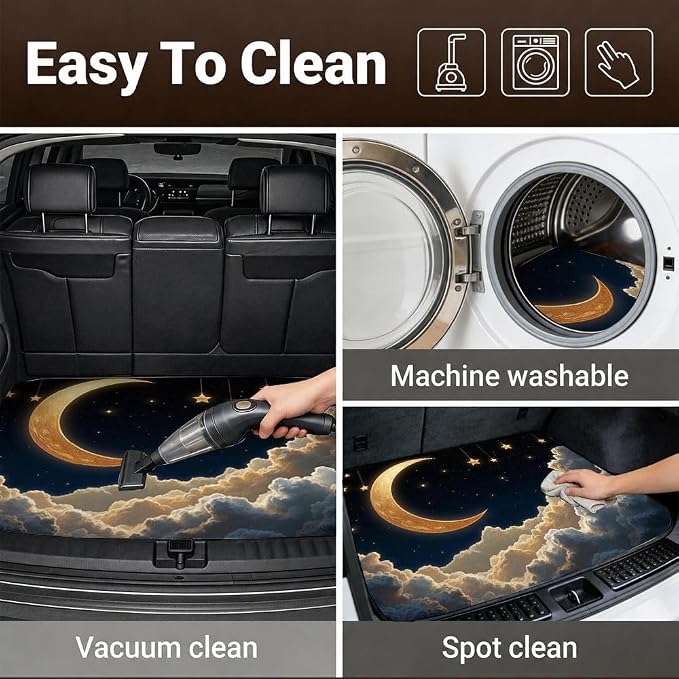 Car Trunk Mat for SUV, 31"x47" Cloud Moon Night Cargo Liner Protector | All Weather Universal Cargo Liners for Dogs, Car Accessory for SUVs/Sedan/Wagons, Durable Non-Slip Washable Rear Cargo Mat - Image 6