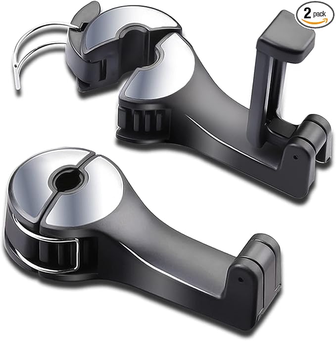 Car Headrest Hook with Phone Holder, Universal 360 Rotation Headrest Hooks for Purses and Bags (Silver) by SCOVVORD