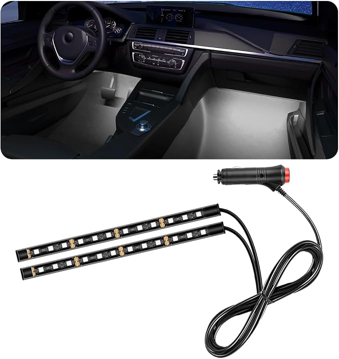 povtii Car LED Strip Light, 24 LED RGB Auto Under Dash Interior Atmosphere Lights, Cigarette Lighter Decorative Lamp Ambient Night Light, Universal Lighting Kit Car Accessories (White) by povtii