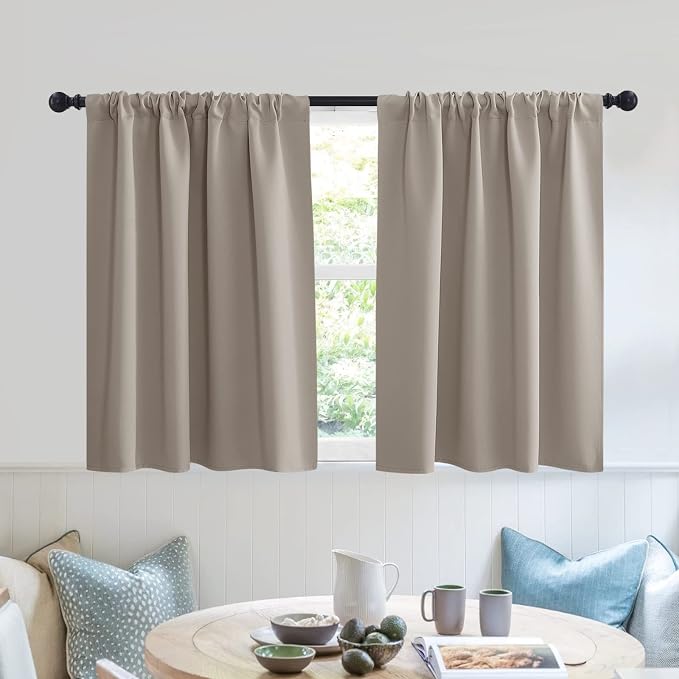 RYB HOME Short Blackout Curtains for Small Window Kitchen Bathroom Cafe RV | Sunmmer Heat Light Blocking Privacy Energy Saving Curtains for Sunroom Laundry Room Stair Window, W52 x L36, Sand, 2 Panels by RYBHOME