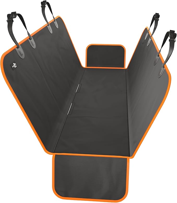 Active Pets XL Waterproof Hammock Large Car Seat Cover, Fits SUVs Trucks Big Sedans, Secure Convertible Travel Bed Protects Backseat Cargo from Dog Puppy Pet Water Food Drool Urine, Black Orange Trim by ActivePets