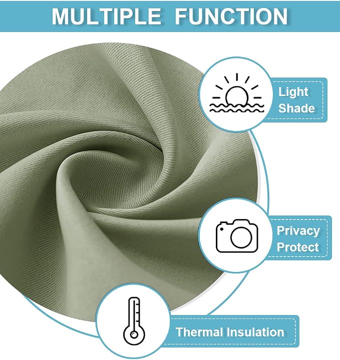 RYB HOME Short Sage Green Blackout Curtains for Small Bedroom Window Cafe | Thermal Insulating, UV Blocking, Privacy Protection, Drapes/Tiers for Basement Garage Bathroom, W42 x L36, 2 Panels - Image 5