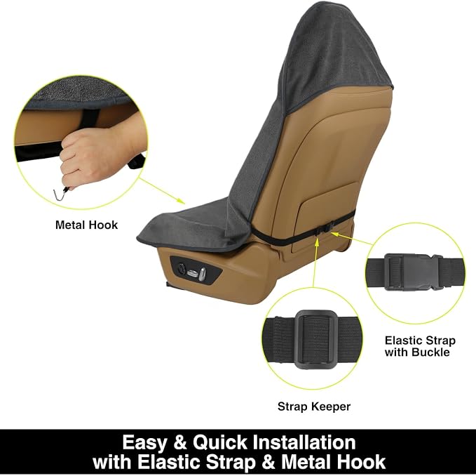 VSHIELD Waterproof Towel Car Seat Cover, Sweatproof Non-Slip Seat Protector, Universal Fit for Front Bucket or Rear Bench Seat of Cars, SUVs, Vans, Trucks, Compatible with Airbags and Armrests - Image 4