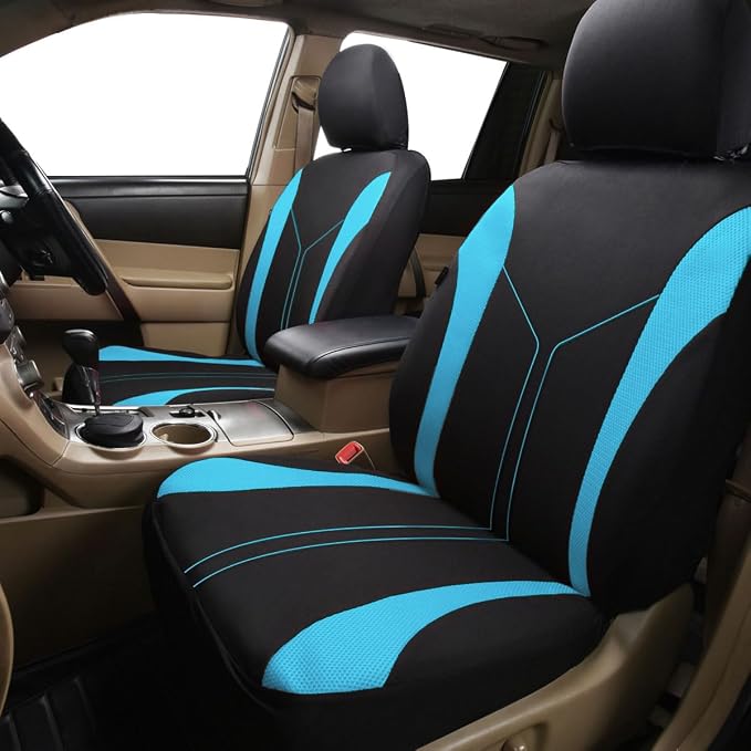 Flying Banner Car Seat Covers Front Seats and Rear Bench Mesh Fabric Rear Bench Split Polyester Cover Easy Installation SUV CAR Woman Lady Femal (Full Set, Black Mint Blue)… - Image 3