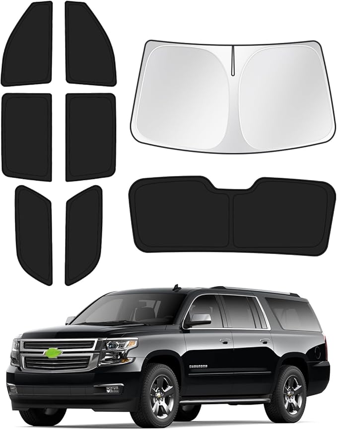 Canvcle Sunshades for 2021-2025 2026 GMC Yukon XL/Chevy Suburban Accessories Windshield Sun Shade Side Rear Window Shade Cover Sun Visor Shield Privacy Protection Keep Vehicle Cool Black 8PCS by Canvcle
