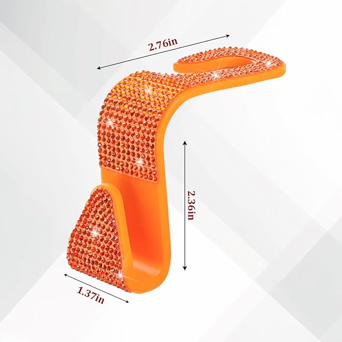 4PCS Bling Car Seat Headrest Hooks, Crystal Rhinestone Vehicle Back Seat Hanger Holder, Auto Interior Headrest Hanging Storage Organizer for Purse Handbag Coat, Universal Fit (Orange) - Image 2
