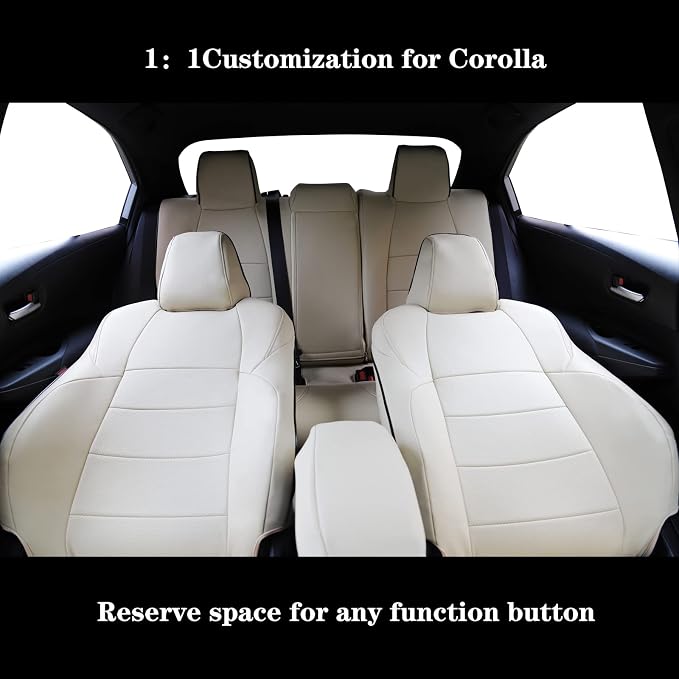 HKZ Fit Corolla Car Seat Cover Full Set for 2014 2015 2016 2017 2018 2019 Toyota Corolla L LE LE Eco XLE Sedan - Faux Leather (Beige) - Image 4