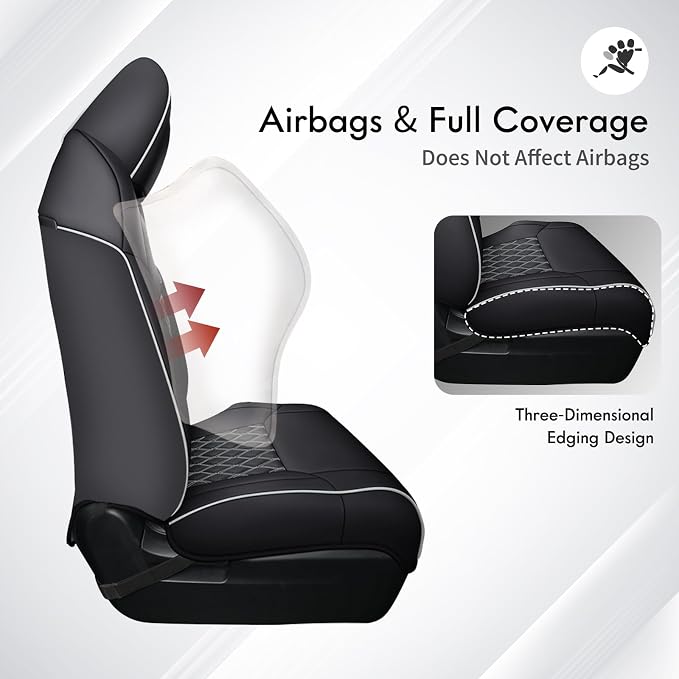 Huidasource Tacoma Seat Covers Full Set, Nappa Leather Pickup Seat Cushion Cover Fit for Toyota Tacoma 2024-2026 Double&Crew Cab SR SR5 Limited TRD Sport/Off Road Trailhunter (Full Set/Black&White) - Image 4