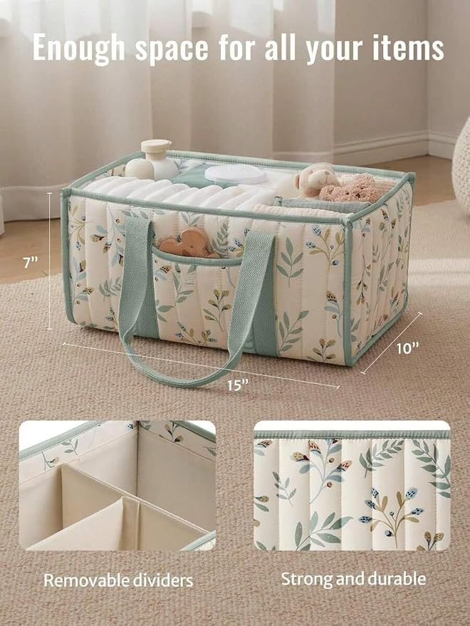 Diaper Caddy Organizer,Cute Floral Nursery Storage Basket,Soft Portable Changing Table Car Caddy Organizer Gift (Floral H) - Image 3