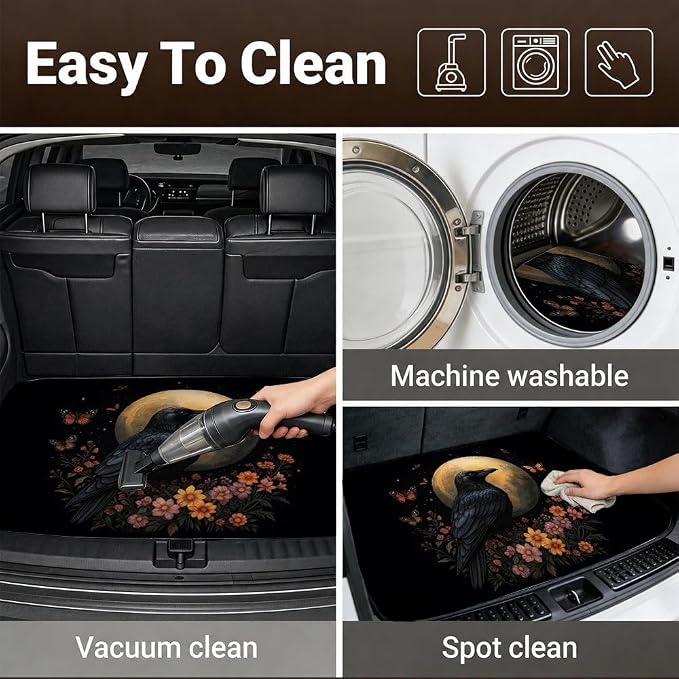 Car Trunk Mat for SUV, 31"x47" Moon Raven Dark Cargo Liner Protector | All Weather Universal Cargo Liners for Dogs, Car Accessory for SUVs/Sedan/Wagons, Durable Non-Slip Washable Rear Cargo Mat - Image 6