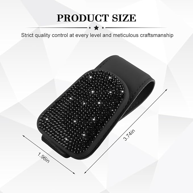 HZEL Bling Sunglass Holder for Car Sun Visor, Magnetic Leather Crystal Rhinestones Vehicle Eyeglasses Visor Clip, Diamond Automotive Glasses Hanger Mount, Universal for SUV RV Truck (Black) - Image 2