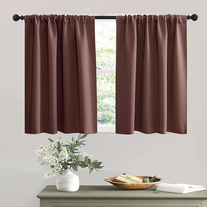 RYB HOME Half Curtain Tiers 36 inch Length, Rod Pocket | Short Blackout Curtains for Small Window,Thermal Insulated,Privacy ,Energy Efficient,W34 x L36,Chocolate Brown,2 Panels by RYBHOME