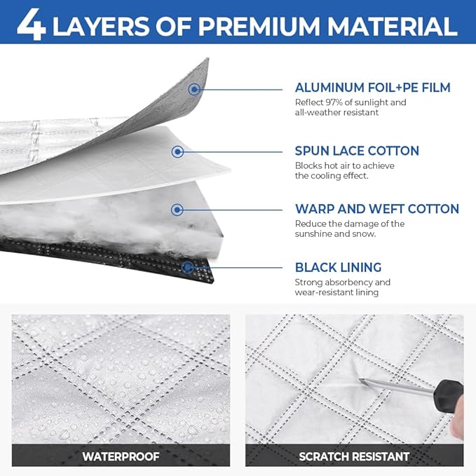 BougeRV RV Windshield Window Snow Cover Fit for Class C Ford E450 1997-2026 | Motorhome Windshield Cover for Ice and Snow Front Window Sunshade Cover RV Accessories 4 Layers with Mirror Cutouts, Silver - Image 6