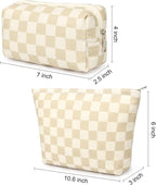 SOIDRAM 2 Pcs Checkered Makeup Bag Large Cosmetic Bag Toiletry Bag Makeup Pouch Travel Bag Organizer Cute Makeup Brushes Aesthetic Accessories Storage Bag for Women Brown Checkered - Image 4