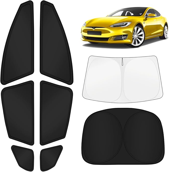 KUST Car Window Shades for Tesla Model S 2012-2025 2026 (No for Plaid or Long Range) Windshield Sun Shade Side Window Cover UV Block Privacy Accessories for Camping Blackout Rear Back Full 8PCS by KUST