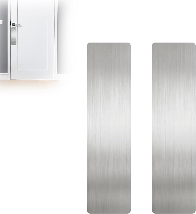 Dog Door Protector from Scratching, Steel Guard, Brushed Silver 4"x16" | Prevents Claw Marks & Scuffs, Smooth Rounded Corners, Self-Adhesive Install, Anti-Scratch Kick Plate, 2 Pcs - Image 8