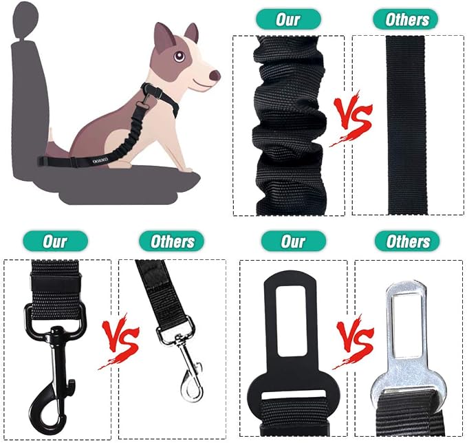 COOYOO Dog Seat Belt, Durability Retractable Dog Car Harness Adjustable Dog Seat Belt for Vehicle Nylon Pet Safety Seat Belts Heavy Duty & Elastic (1 Pack Black) - Image 3