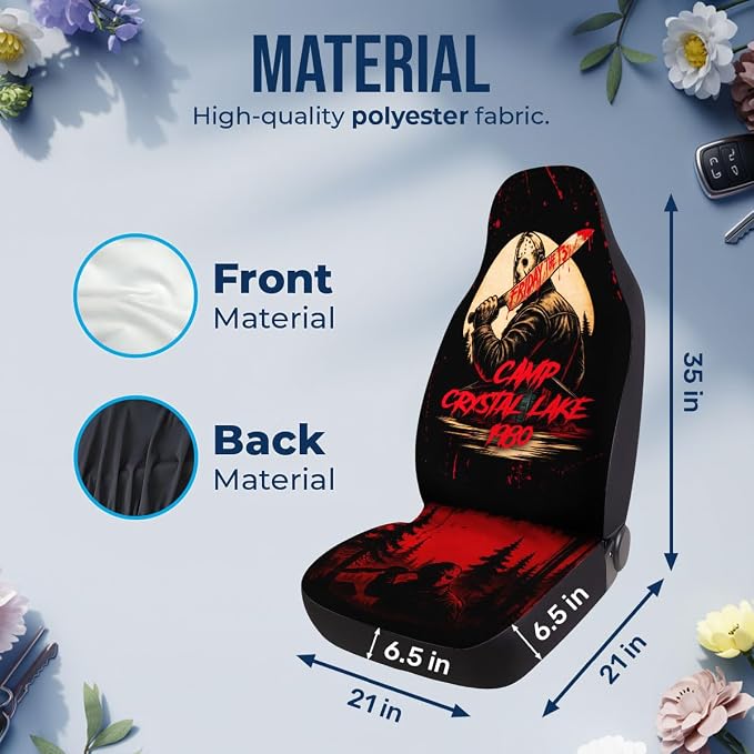 GENANY Vintage Horror Mask Car Seat Covers, 2-Piece Front Seat Set | 2-piece polyester front seat cover set, each 49.5 x 19.6 inches, with adjustable straps and hooks - Image 4