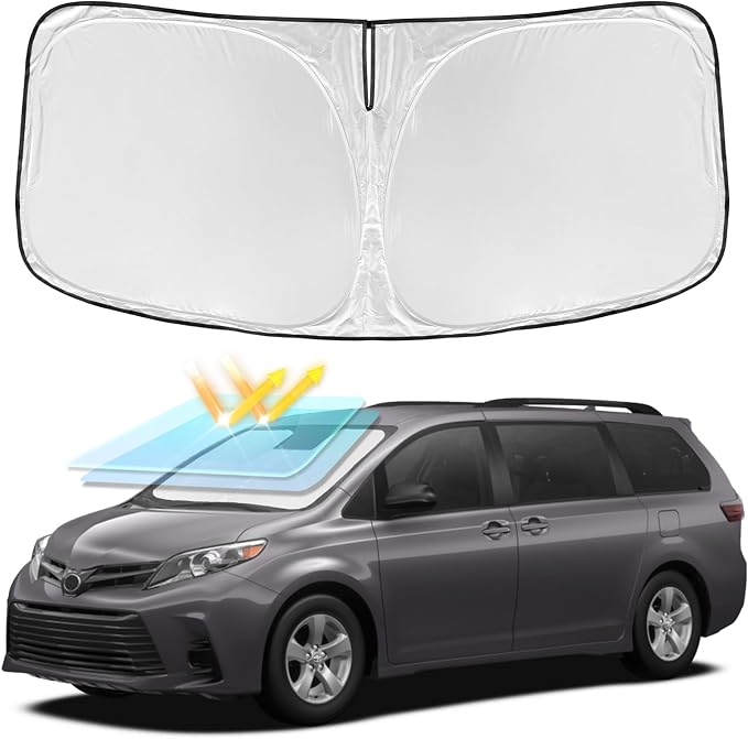 for Toyota Sienna 2011-2020 Windshield Sun Shade - 4 Layers Car Sunshade | Front Windows Shade Cover Custom Fit Sienna Sun Visor 250T Retractable Shade Blocks UV Rays Car Accessories by ZOIBVCARSUNSHADE