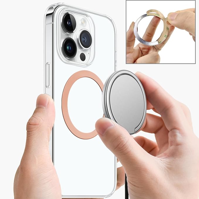 TENOC Universal Metal Ring Sticker, 3Pcs, Rose Gold | Compatible with iPhone/Samsung/Android Cellphones, Magnetic Phone Charger/Mount/Holder Conversion - Image 3