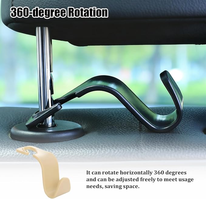 Car Seat Headrest Hook, 4PCS Vehicle Seat Back Hanger Storage Organizer for Handbag Purse Coat, Auto Interior Headrest Hook, Universal for SUV Automobile Truck (Beige) - Image 6