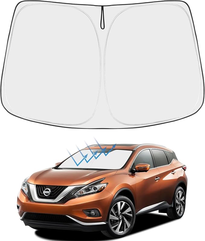 Proadsy Custom Fit Car Windshield Sun Shade for 2015-2024 Nissan Murano | 240T Heat Shield, Drops Temp 54°F, Blocks 99% UV, Prevents Dashboard Cracking, Summer Parking & Beach Trips, Easy Twist-Fold by Proadsy