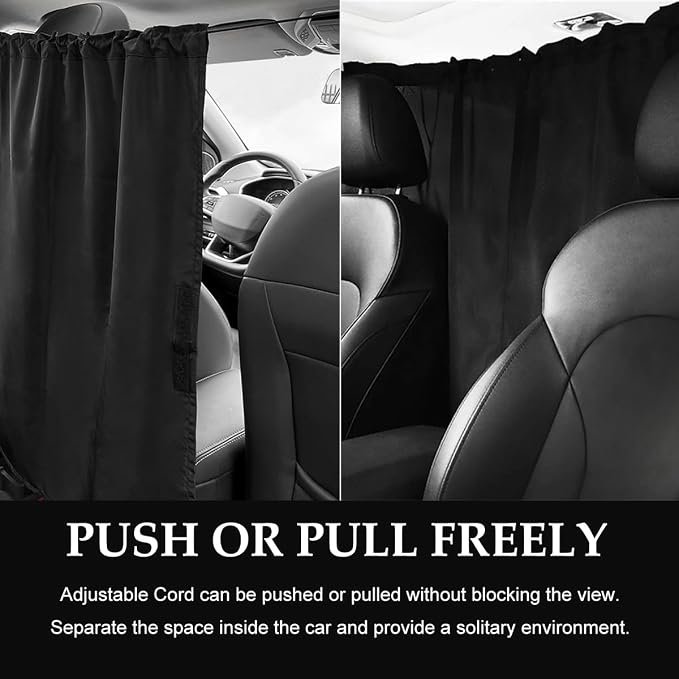 3PCS Car Privacy Curtain, Vehicle Blackout Divider Curtain with 2 Rear Side Window Shades, Car Sunshade Screen Cover Blocks Light for Sleeping Camping Fit Sedan SUV Truck - Image 5