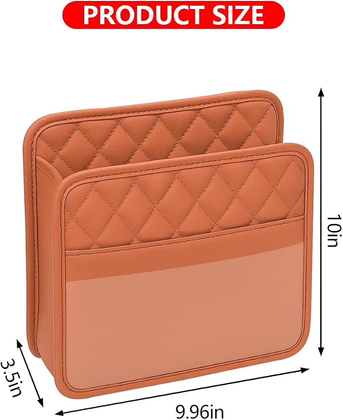 Mandark PU Leather Car Seat Back Organizer, Orange | Three-pocket layout with clear panel, elastic strap installation, fits most cars, SUVs, and trucks, car interior accessories - Image 2