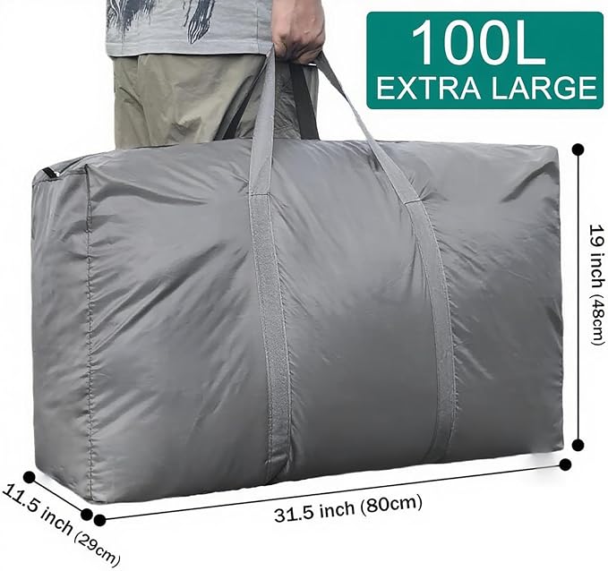100L Extra Large Storage Bags, Big Moving Bags with Strong Zippers & Carrying Handles, Packing Bags for Moving, Storage, Travel and Camping, Storage Totes For Space Saving (Grey, 4 Pack) - Image 3