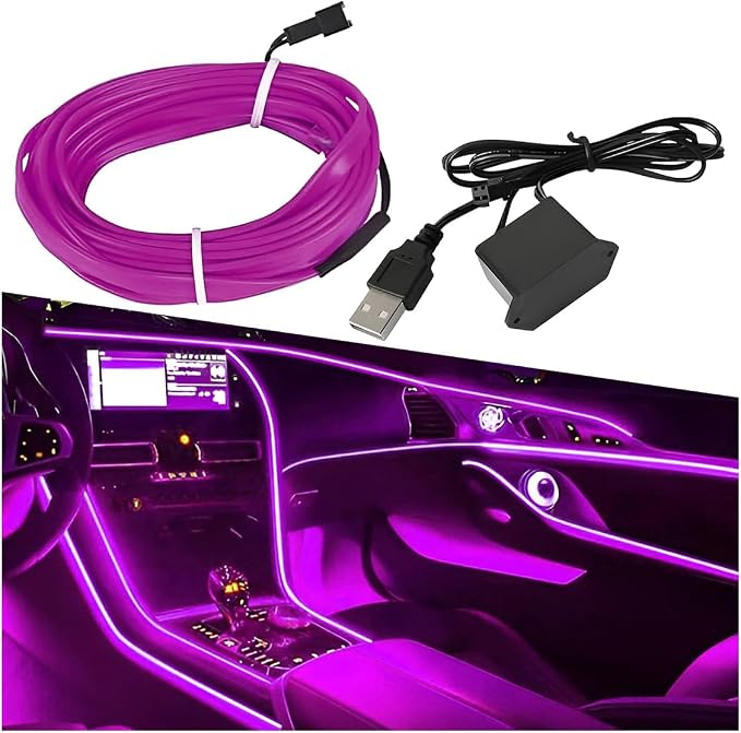 ZIMISI EL Wire Car Interior LED Strip Lights, Neon Light Strip (Purple) | 5V 16FT Car Ambient Lighting Decorations with Sewing Edge, USB Electroluminescent Car Interior Lights with Fuse Protection by Unknown