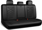 CAR PASS Luxury Nappa Leather Back Seat Covers, Piping Water Resistant Premium Perforated Leather Rear Bench Seat Covers, Breathable Backseat Cover Universal Fit for Most Sedan SUV Van Truck, Black by CARPASS