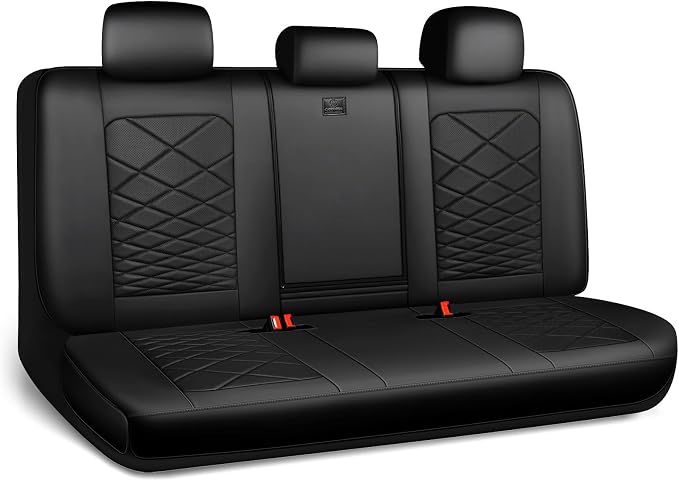 CAR PASS Luxury Nappa Leather Back Seat Covers, Piping Water Resistant Premium Perforated Leather Rear Bench Seat Covers, Breathable Backseat Cover Universal Fit for Most Sedan SUV Van Truck, Black by CARPASS