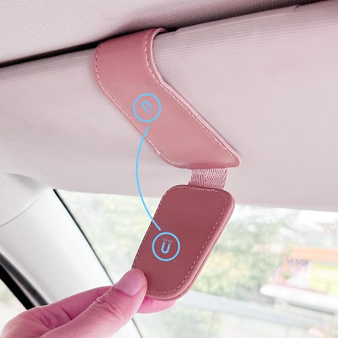 2Pcs Sunglass Holder for Car, Magnetic Leather Eyeglass Hanger Clip for Car Sun Visor, Sunglasses Holder and Ticket Card Clip for Car Visor Accessories (Pink) - Image 5